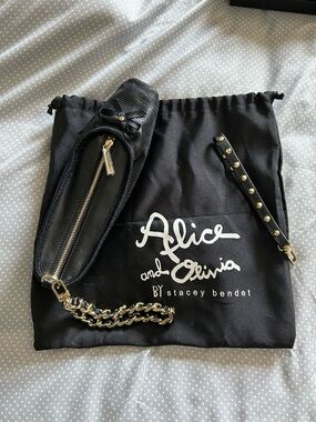 Alice and Olivia Black Leather Wristlet Bag
